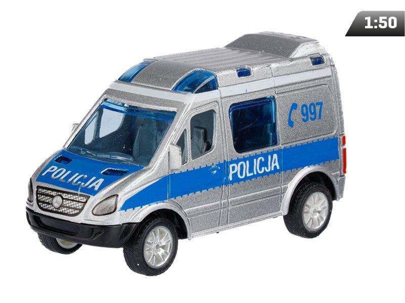 Model 1:50, Mercedes-Benz Sprinter Mini, POLICJA, srebrny, Carmotion, 1 szt.