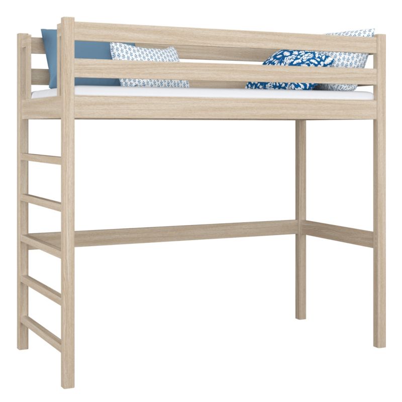 Dębowe łóżko N-WOOD na antresoli N01 dąb bielony 120x200 1szt.