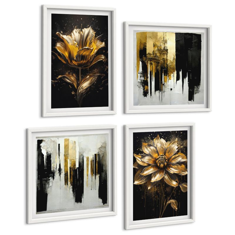 Zestaw 4 Obrazów ArtPrintCave (2x50x50+2x40x60cm) Biała rama Stylowe kwiaty nowoczesne 1 kpl.