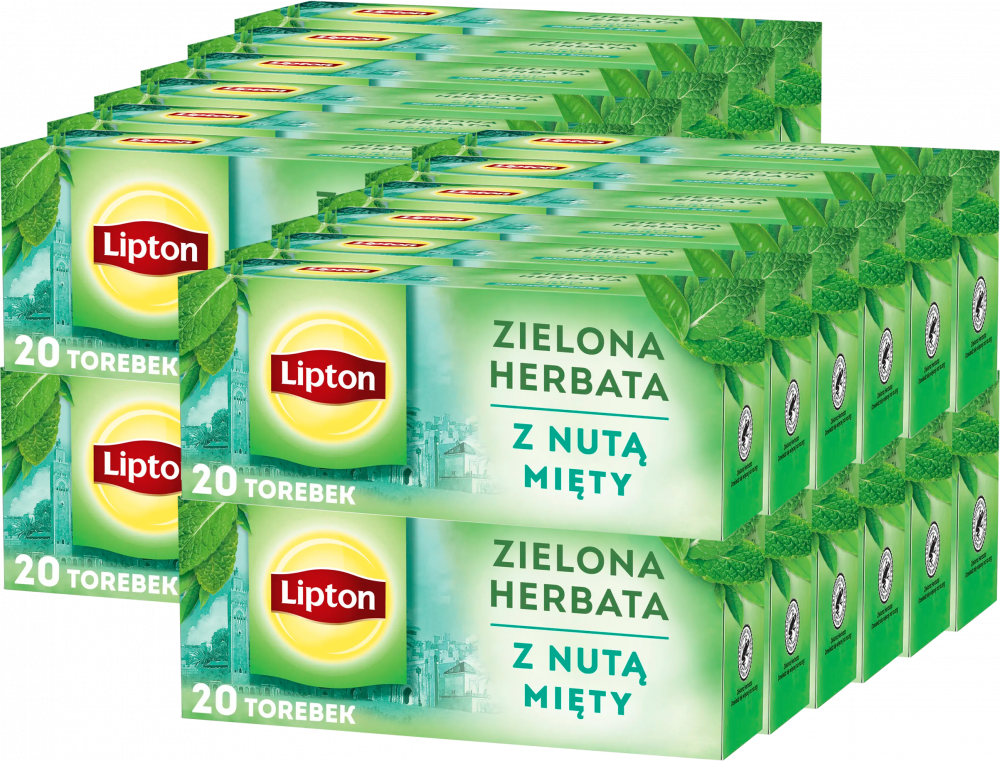 24x Herbata zielona smakowa w torebkach Lipton Green Tea Mint, mięta, 20 sztuk x1.3g