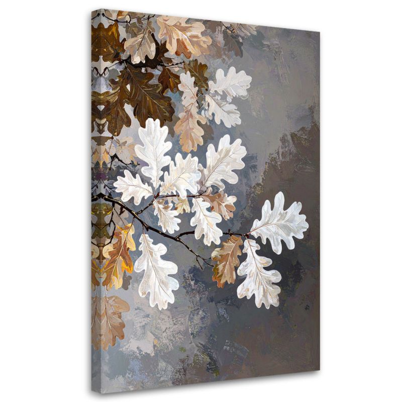Obraz do salonu sypialni kuchni biura Feeby Liście dębu natura biało 80x120cm 1szt