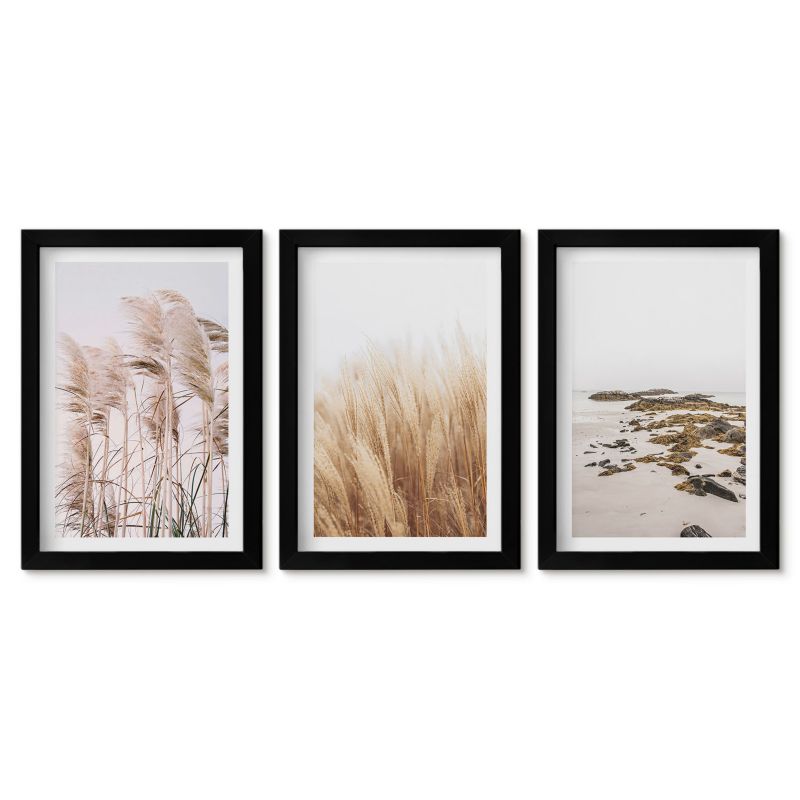 Komplet obrazów czarna rama Tulup 20x30 cm Pola pampas traw i plaża boho Małe obrazy do kuchni w ramie 1 kpl