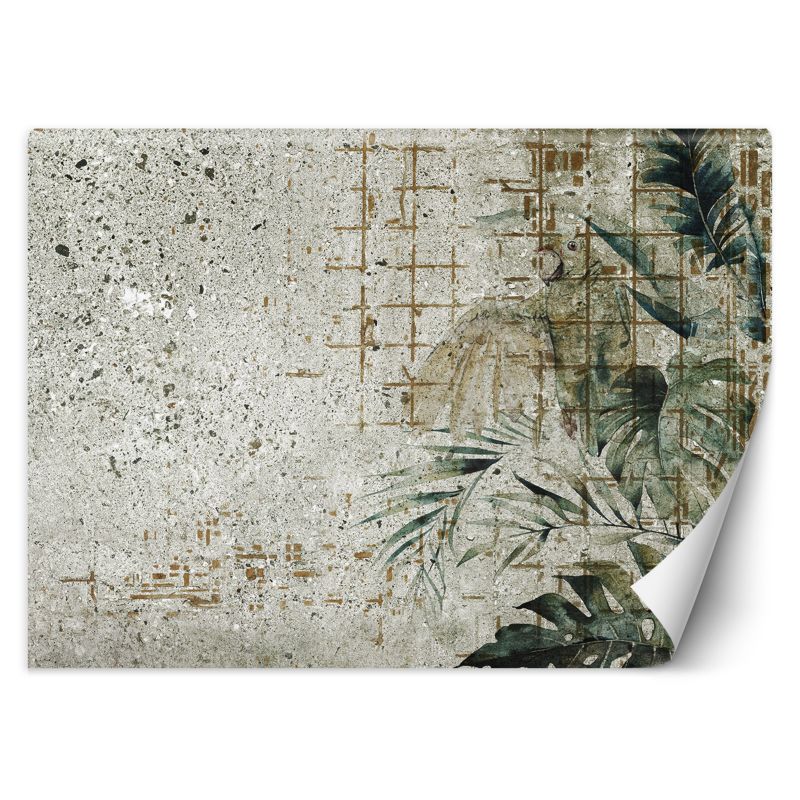 Fototapeta Feeby Beton Papuga Ptak Liście Monstera Zielony 450x315 1 szt