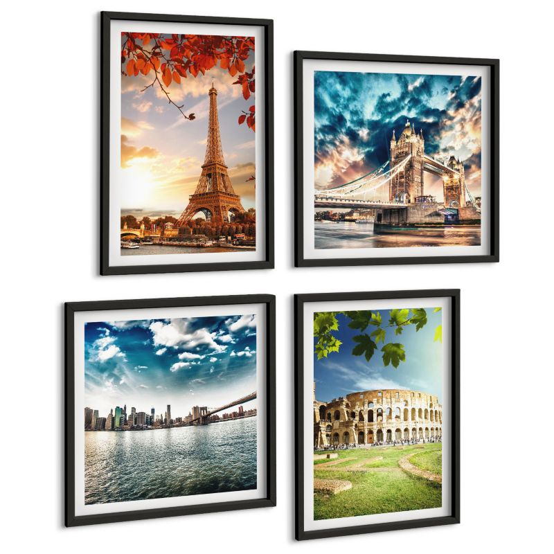 Czteroczęściowy Zestaw Obrazów ArtPrintCave (2x50x50+2x40x60cm) Czarna rama Zabytki Europy ciepłe kolory 1 kpl.