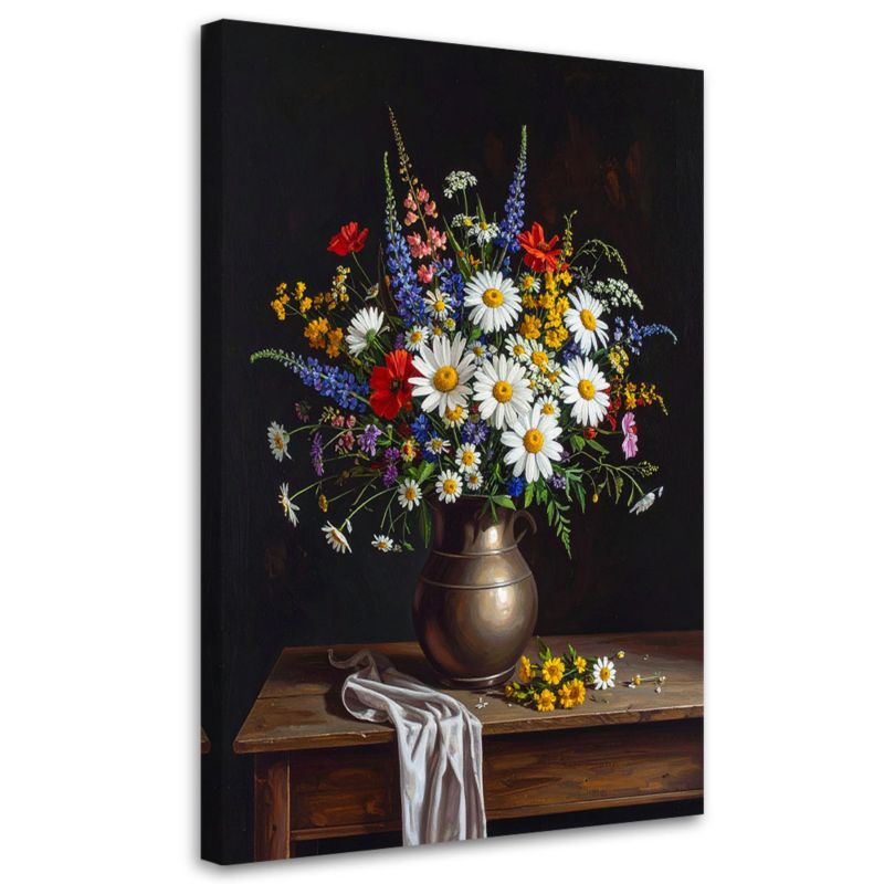Obraz do salonu sypialni Feeby Kolorowy bukiet polnych kwiatów w wazonie 70x100cm 1szt