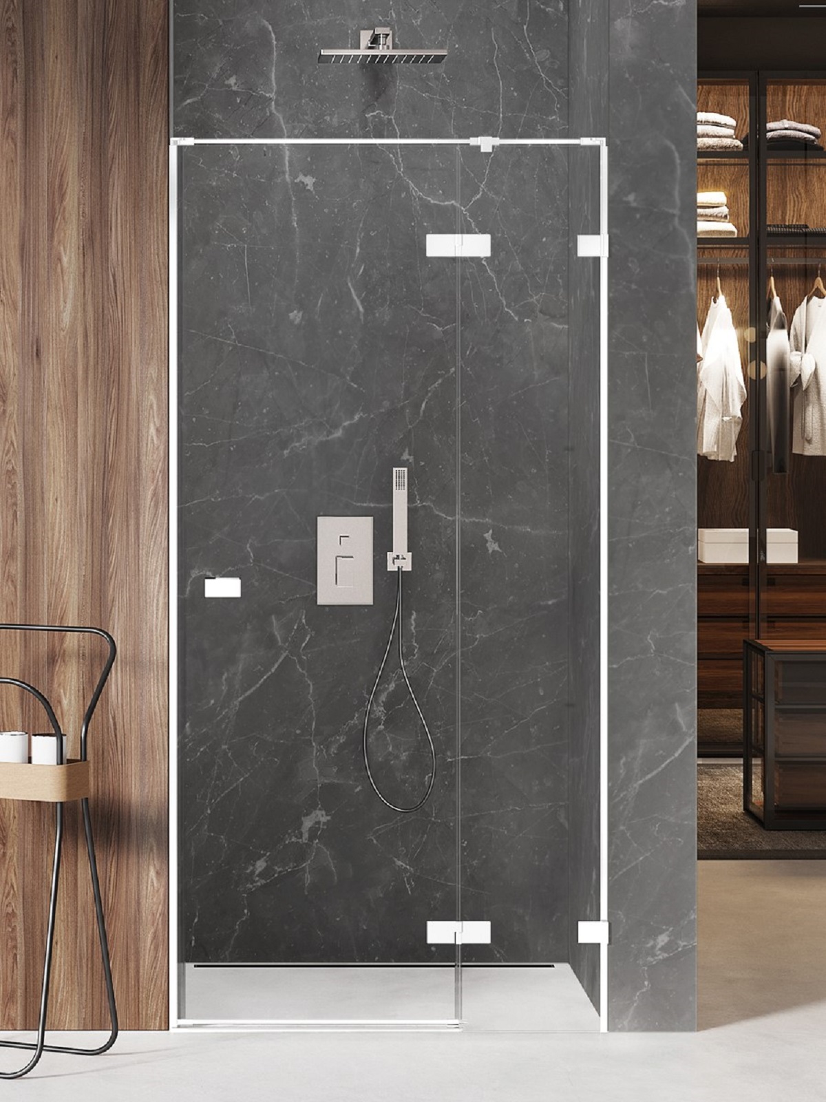 New Trendy Avexa White drzwi prysznicowe 80 cm wnękowe prawe biały mat/szkło przezroczyste EXK-2688