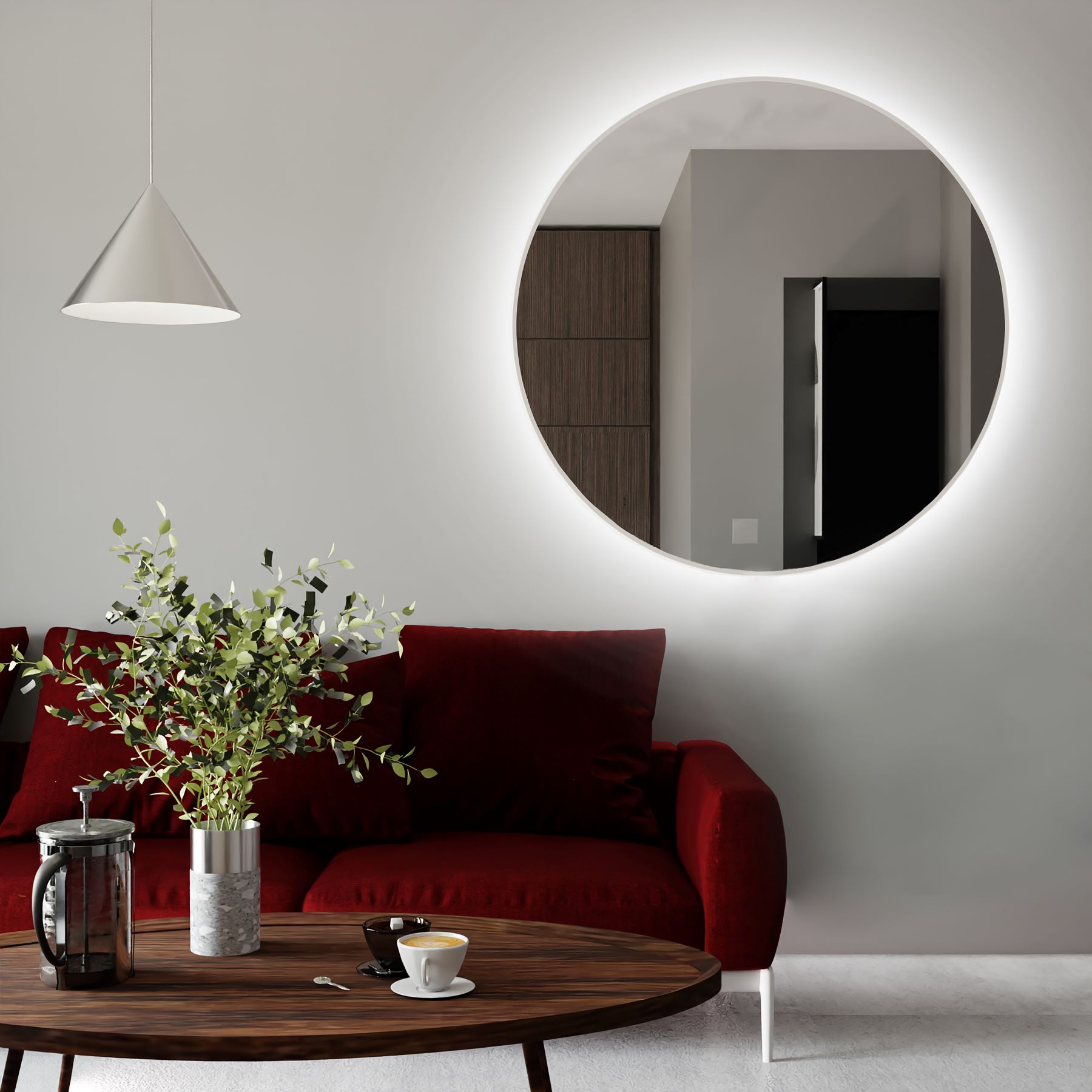 Baltica Design Tiny Border Bright lustro 90x90 cm białe barwa ciepła z włącznikiem bezdotykowym i matą grzewczą