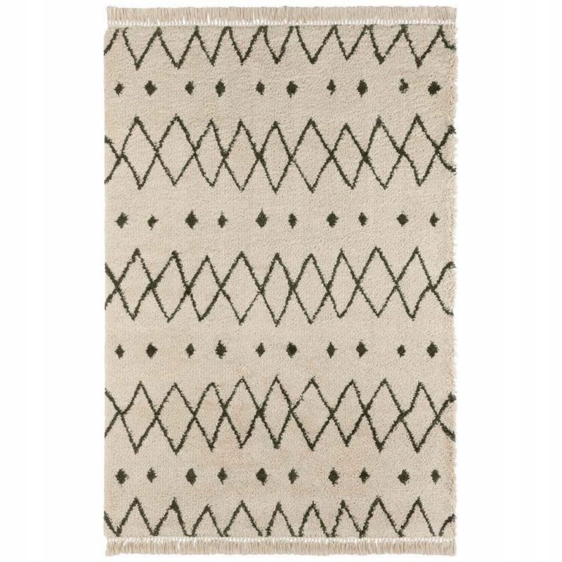 Dywan Hanse Home shaggy 200x290cm do salonu,gruby zielono kremowy wzór boho 1 szt.