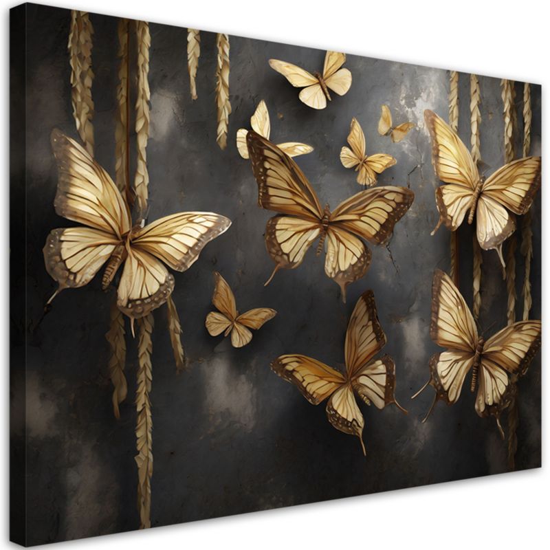 Obraz do salonu sypialni Feeby Złote Motyle Czarny 120x80 cm 1szt