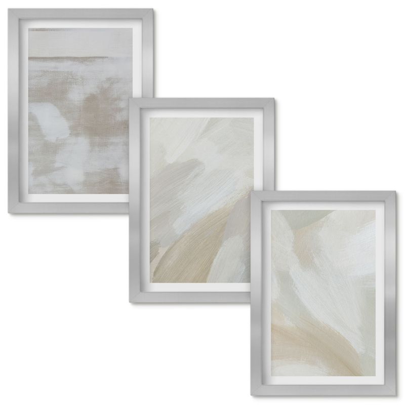 Zestaw Obrazów w Ramie Wallfluent Pociągnięcia pędzlem abstrakcyjnie Srebrna rama 20x30cm 3 szt.