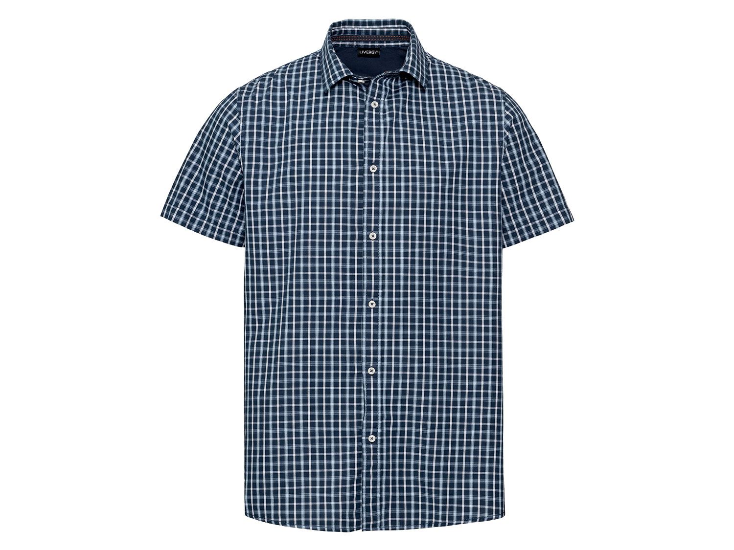 Livergy Koszula męska z krótkim rękawem Kratka/ granatowy, L 41/42