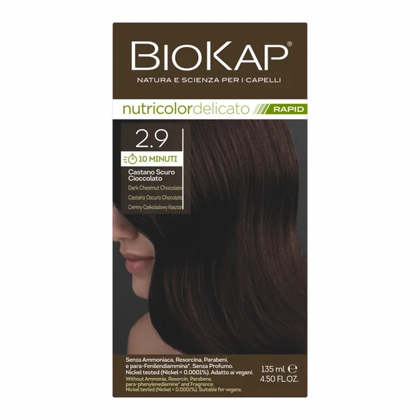 Biokap Delicato Rapid Farba do Włosów | Ciemny Czekoladowy Kasztan 2.9 | Pokrywa Siwe Włosy | Bez Amoniaku