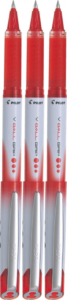 3x Pióro kulkowe Pilot, VBall Grip, 0.5mm, czerwony