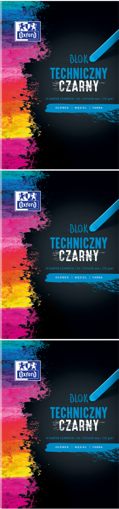 3x Blok techniczny Oxford, A3, 10 kartek, czarny