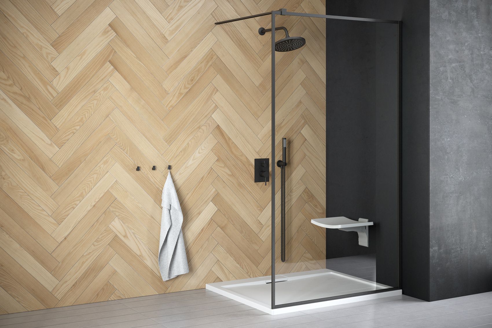 Besco Toca Walk-In ścianka prysznicowa 110 cm czarny mat/szkło przezroczyste TCB-110-190C