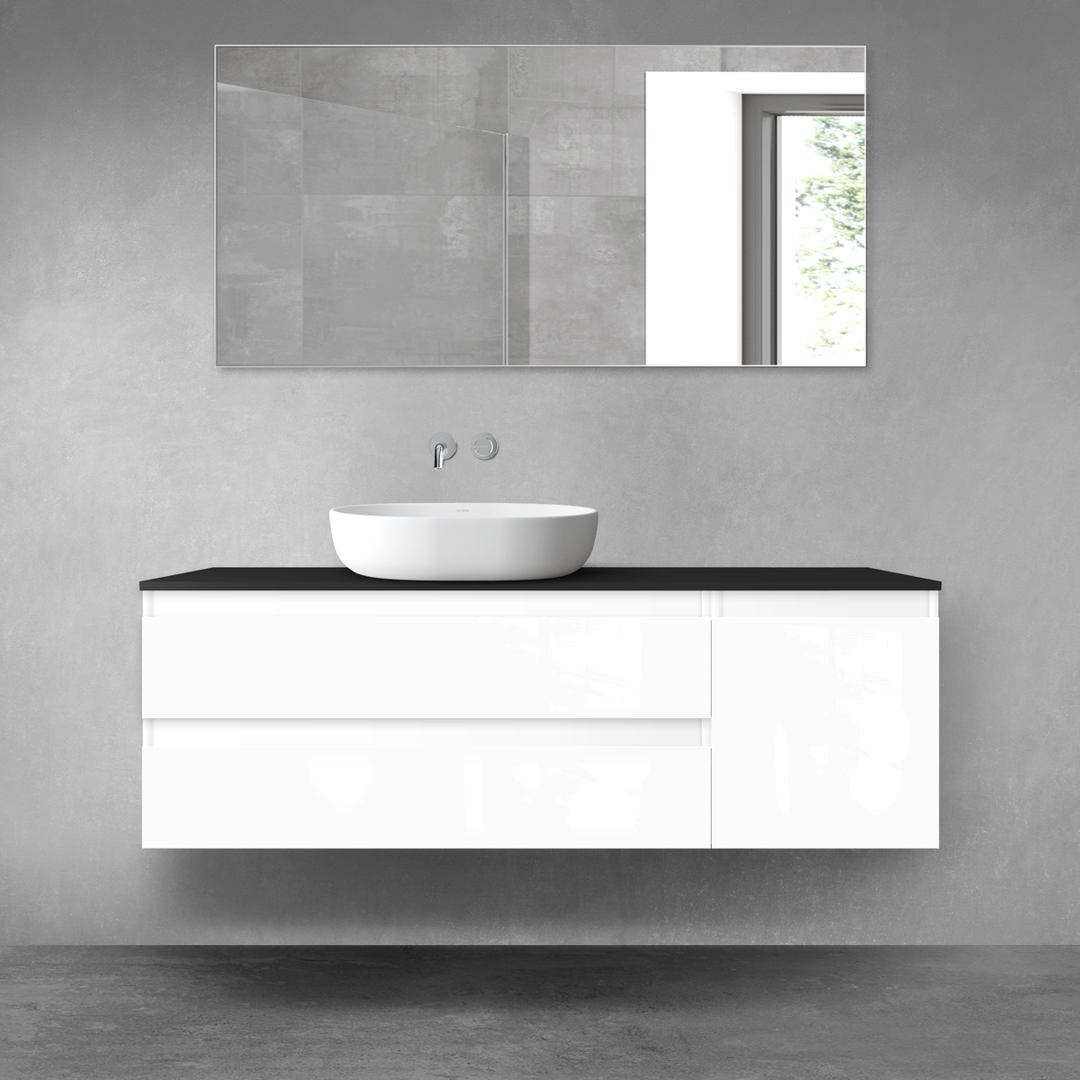 Oltens Vernal zestaw mebli łazienkowych 140 cm z blatem biały połysk/czarny mat 68267000 - Wysyłka w 24h