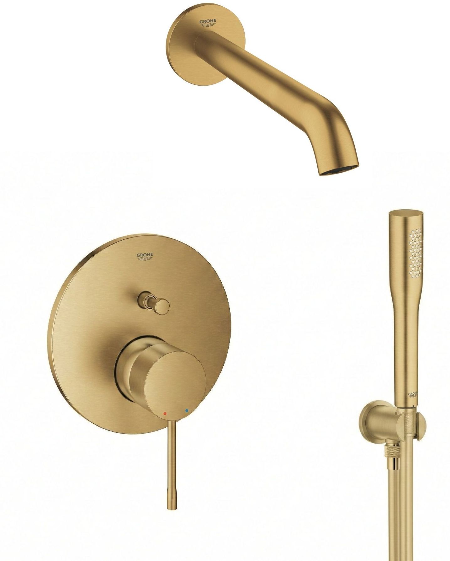 Zestaw Grohe Essence bateria wannowo-prysznicowa podtynkowa z kompletem prysznicowym brushed cool sunrise (24058GN1, 28362GL1, 26658GN0, ...