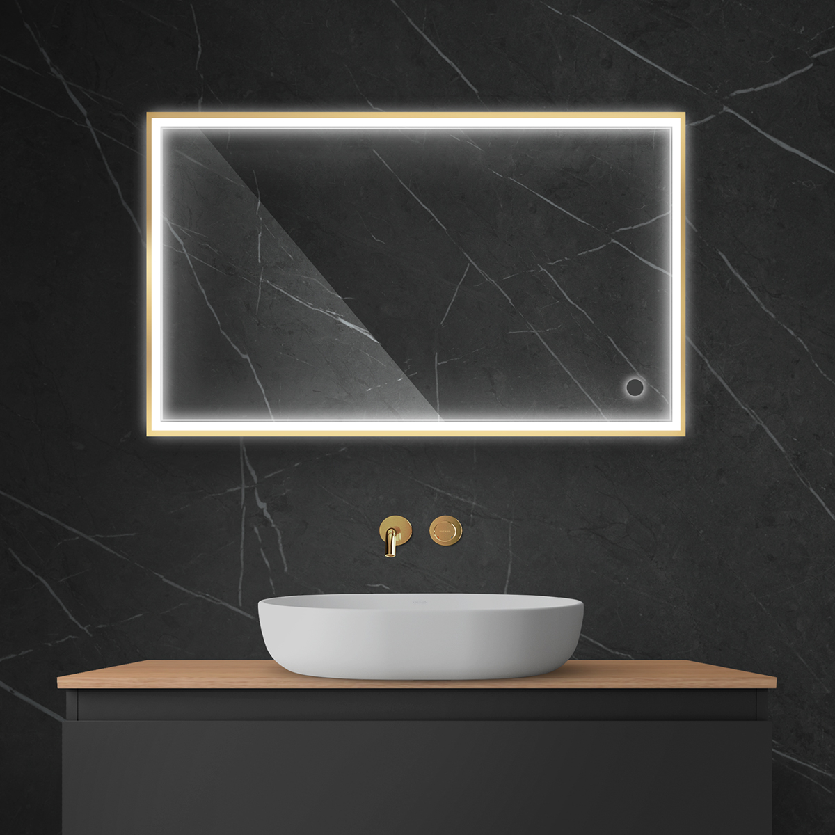 Oltens Nordlis lustro 60x100 cm prostokątne z oświetleniem z przodu z matą grzewczą złoty 64106800 - Wysyłka w 24h