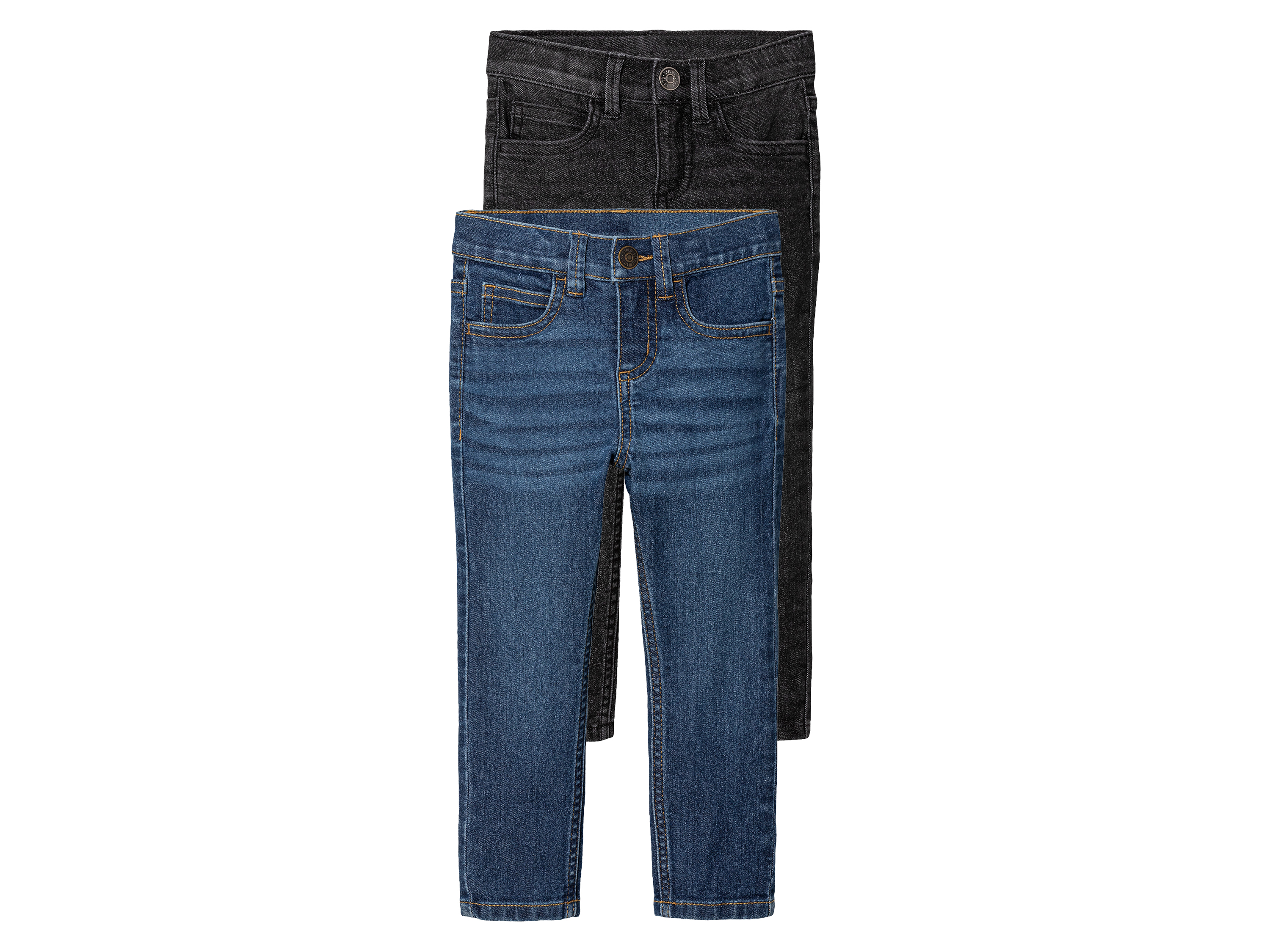 lupilu Jeansy dziecięce slim fit, 2 pary Czarny/ niebieski, 128
