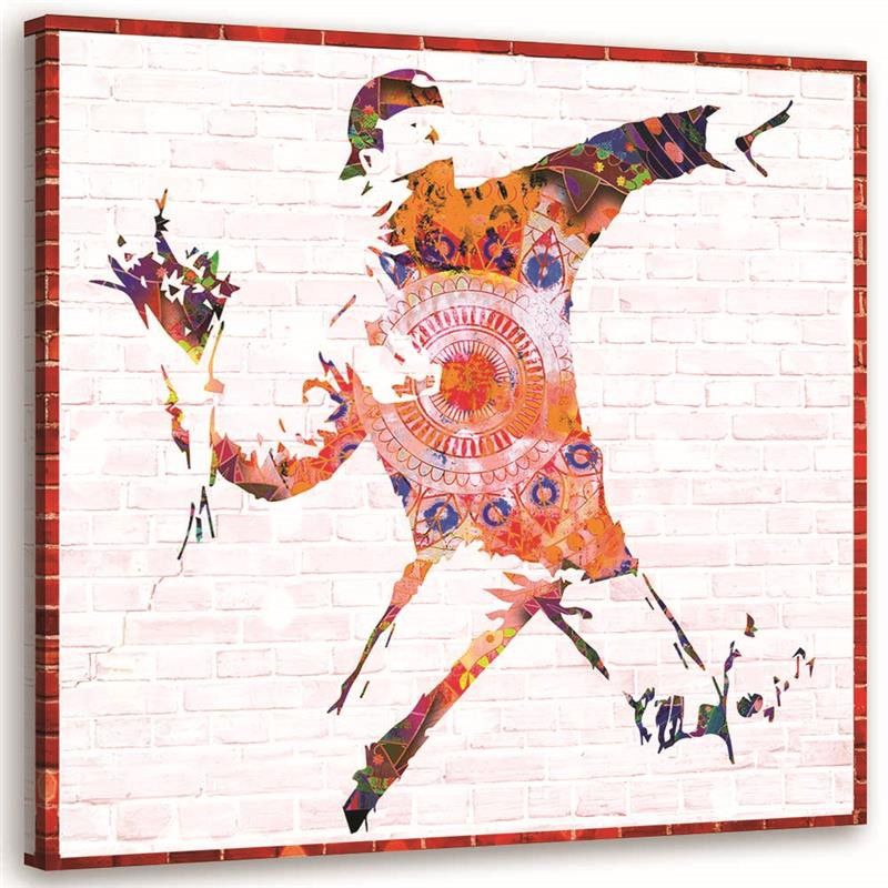 Obraz na płótnie Feeby Banksy Chuligan z bukietem kwiatów 40x40cm 1szt