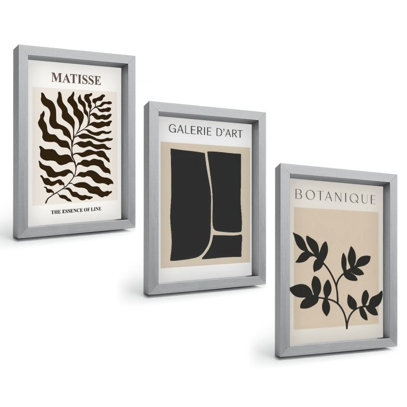 Komplet 3 Obrazów w Srebrnej Ramie ArtPrintCave 20x30 cm Grafika Ścienna Minimalistyczne postery roślinne 1 kpl.