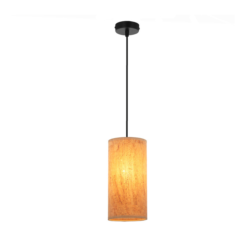 Czarna lampa wisząca z abażurem korkowym do salonu ARAGONA E27