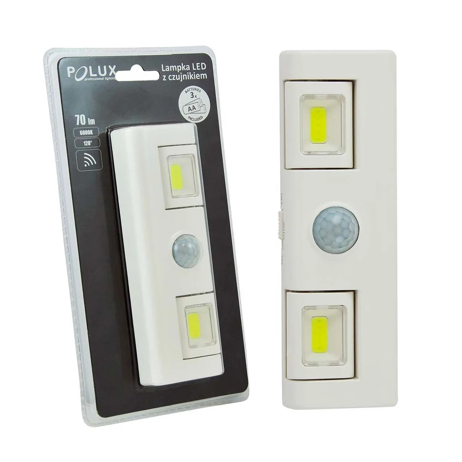 Goldlux Lampka podszafkowa ruchoma LED 3xAA czujnik PIR 6000K 70lm