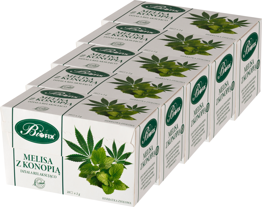 5x Herbata ziołowa w torebkach Bifix, melisa z konopią, 20 sztuk x 2g