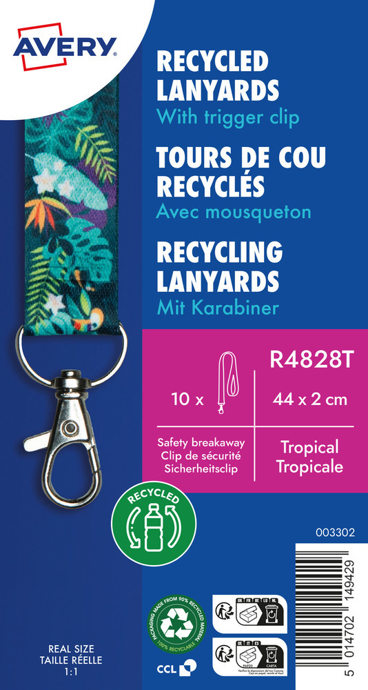 Smycz do identyfikatora Avery Zweckform, PET z recyklingu, 20x440mm, 10 sztuk, wzór tropikalny