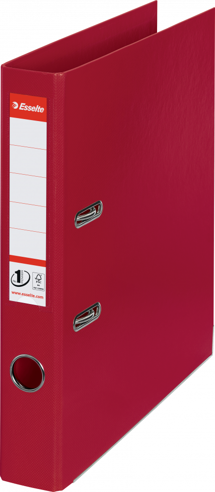 Segregator A4 Esselte No.1 Power, 50mm, do 350 kartek, 30% PP z recyklingu, bordowy