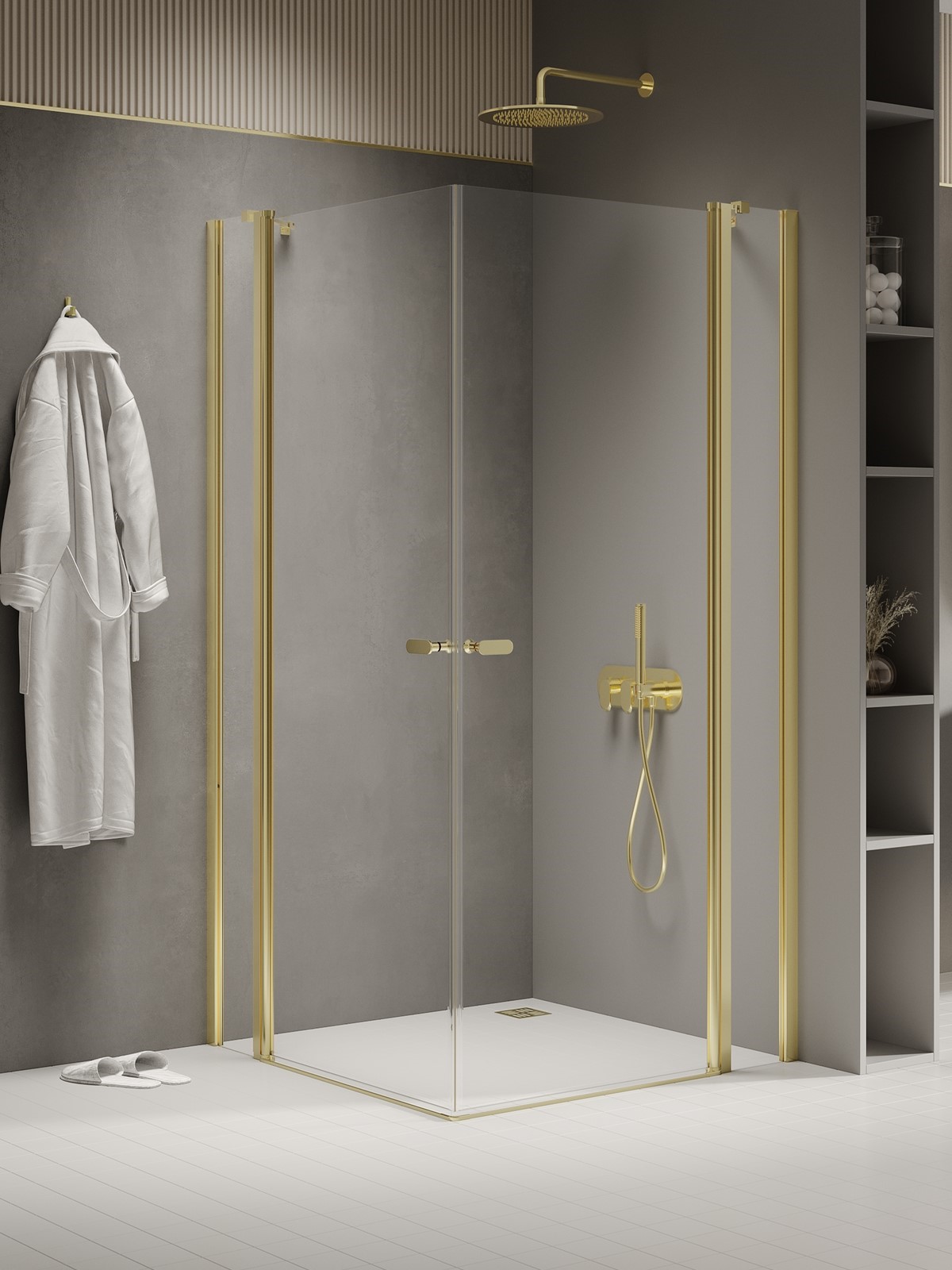 Darmowa Dostawa - Kabina prysznicowa 100x90 cm prostokątna złoty połysk/szkło przezroczyste New Trendy New Soleo Light Gold K1886