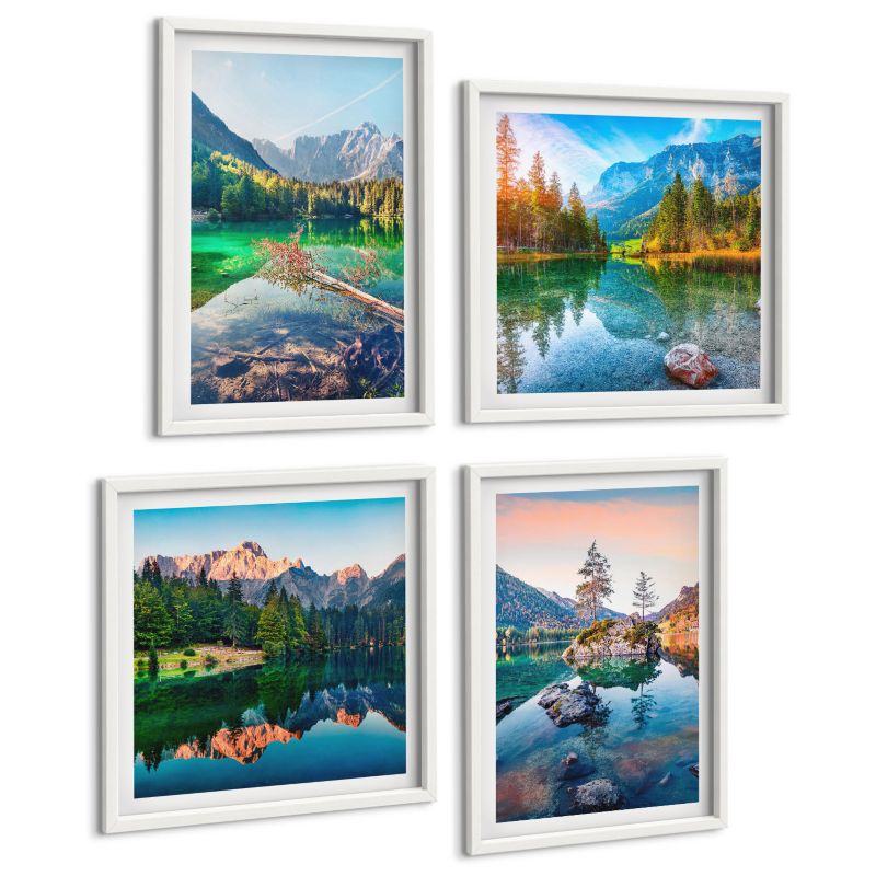 Galeria 4 Obrazów ArtPrintCave (2x50x50+2x40x60cm) Biała rama Górskie jeziora natura pejzaż 1 kpl.