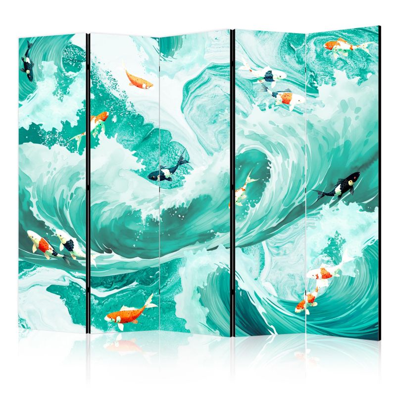 Parawan Muralo Dwustronny Fale Ekspresyjny Ocean Ryby Podwodny Świat 225x172cm 1 szt.