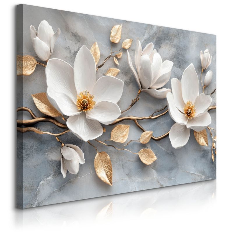 Obraz Muralo Na Płótnie Białe Magnolie Na Marmurze Kwiaty Abstrakcja 100x70 cm 1 szt.