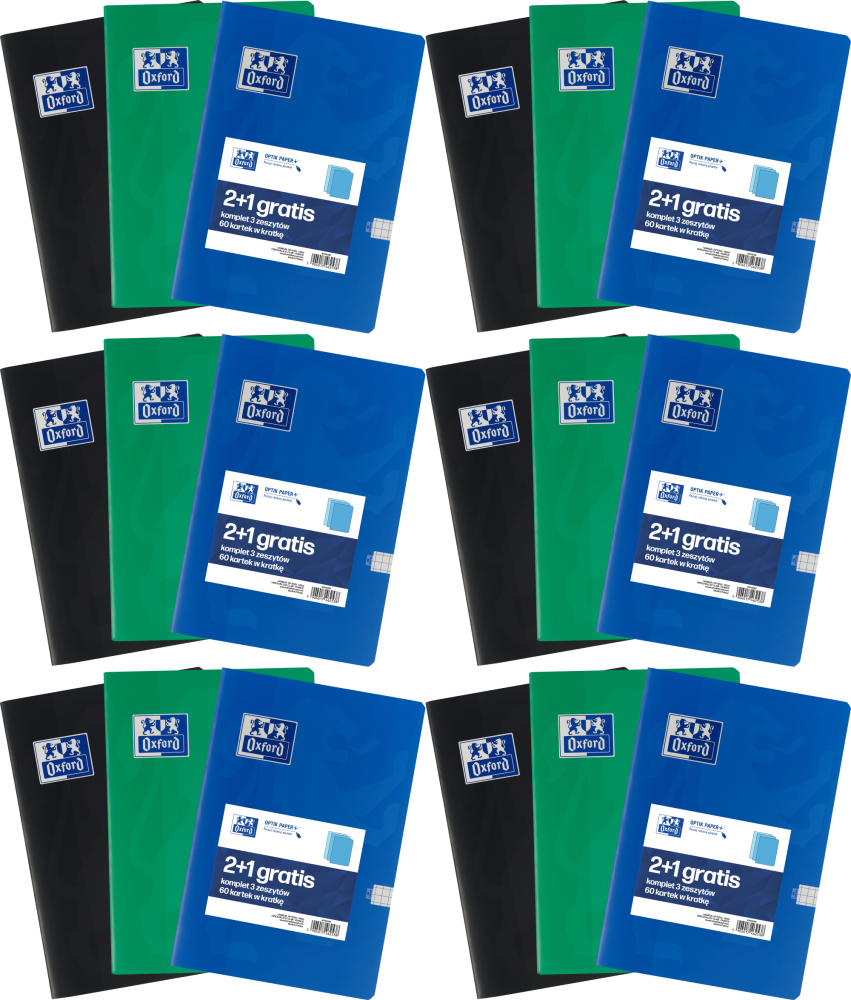 6x Zeszyt w kratkę Oxford Esse, A5, miękka oprawa, 60 kartek, 3 sztuki (2+1 gratis), mix kolorów