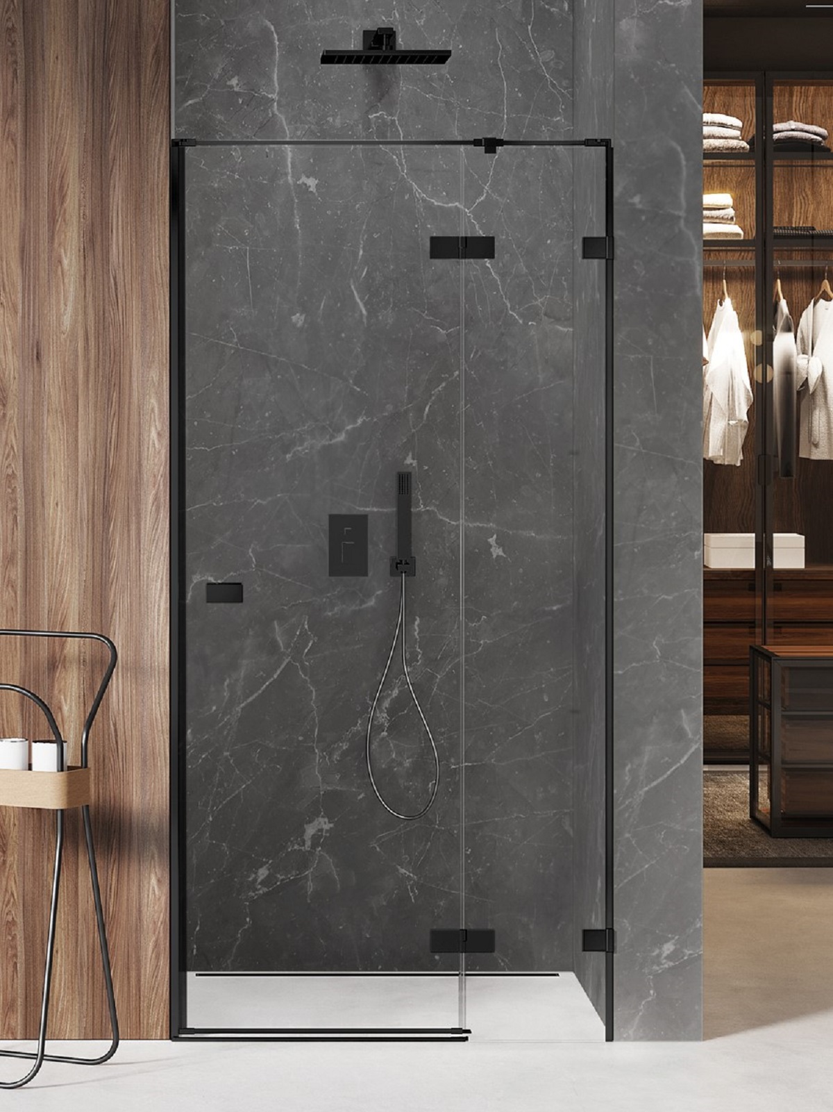 New Trendy Avexa Black drzwi prysznicowe 140 cm uchylne prawe czarny mat/szkło przezroczyste EXK-1559