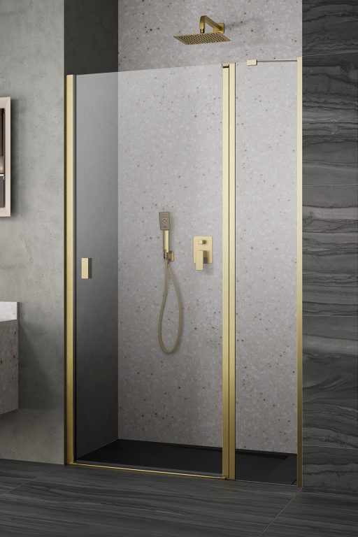 Darmowa Dostawa - Drzwi prysznicowe 100 cm uchylne złoty szczotkowany/szkło przezroczyste Radaway Nes Brushed Gold DWJ II 100361009901R