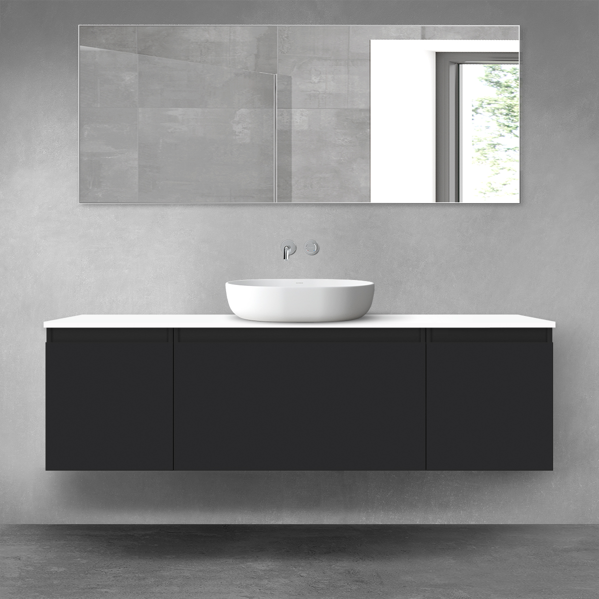 Darmowa Dostawa - Zestaw mebli łazienkowych 160x46.4x48.6 cm podumywalkowa wisząca biała-czarna Oltens Vernal 68383300
