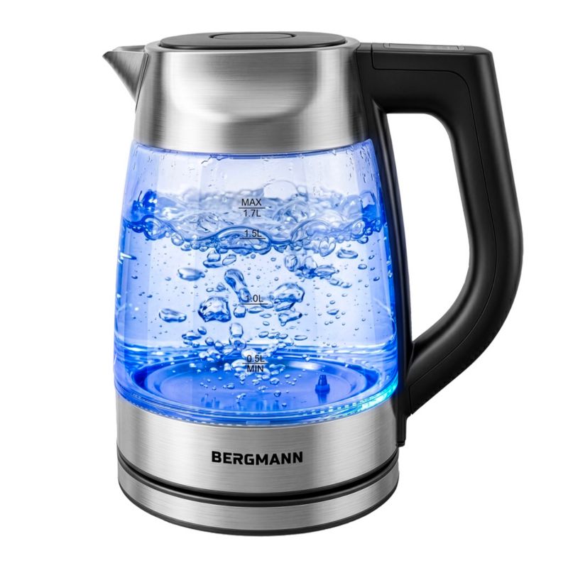Czajnik elektryczny szklany BERGMANN FR002 1,7L 2200W z regulacją temperatury pokrywa z wgłębieniem 1szt.