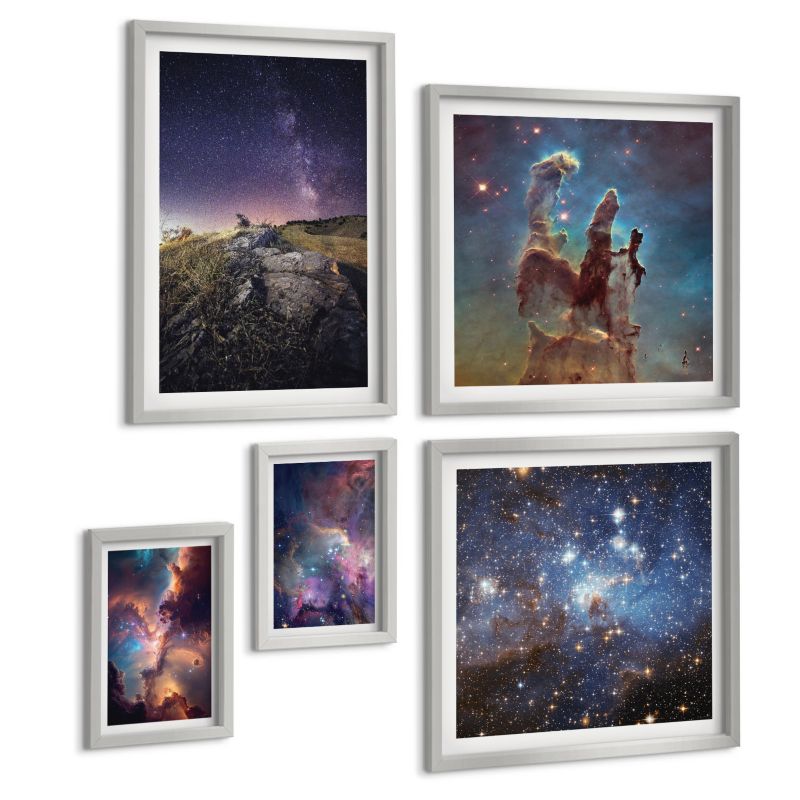 Pięcioczęściowy Zestaw Obrazów ArtPrintCave (2x50x50+2x20x30+40x60cm) Srebrna rama Wodospad w wąwozie kanionu 1 kpl.