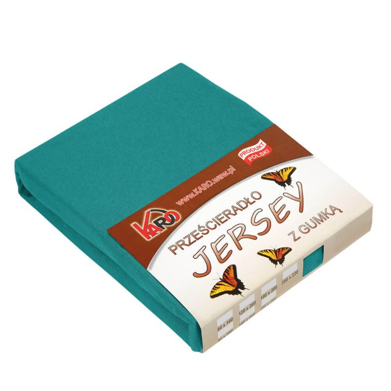 Prześcieradło jersey z gumką KARO 160x200 turkus ciemny 1 szt.
