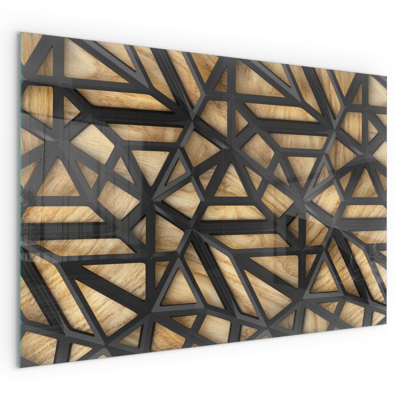 Szklana Podkładka Pod Kominek Prostokąt Wallfluent 60x40 cm Drewniana geometria 1 szt.