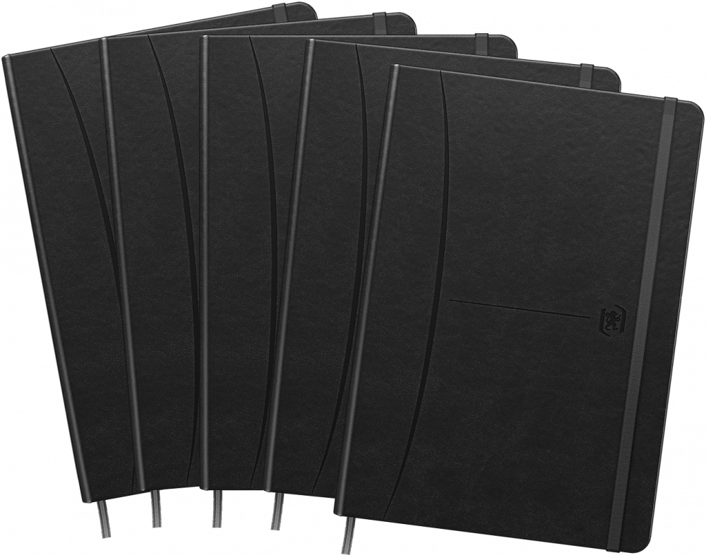 5x Notatnik w kratkę Oxford Signature, z gumką, A5, twarda oprawa, 80 kartek, czarny
