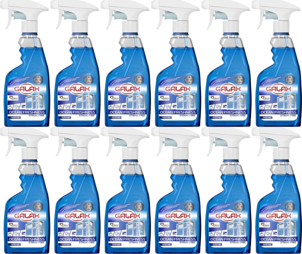 12x Płyn do mycia szyb i luster Galaxy, z rozpylaczem, oceaniczna świeżość, 500ml