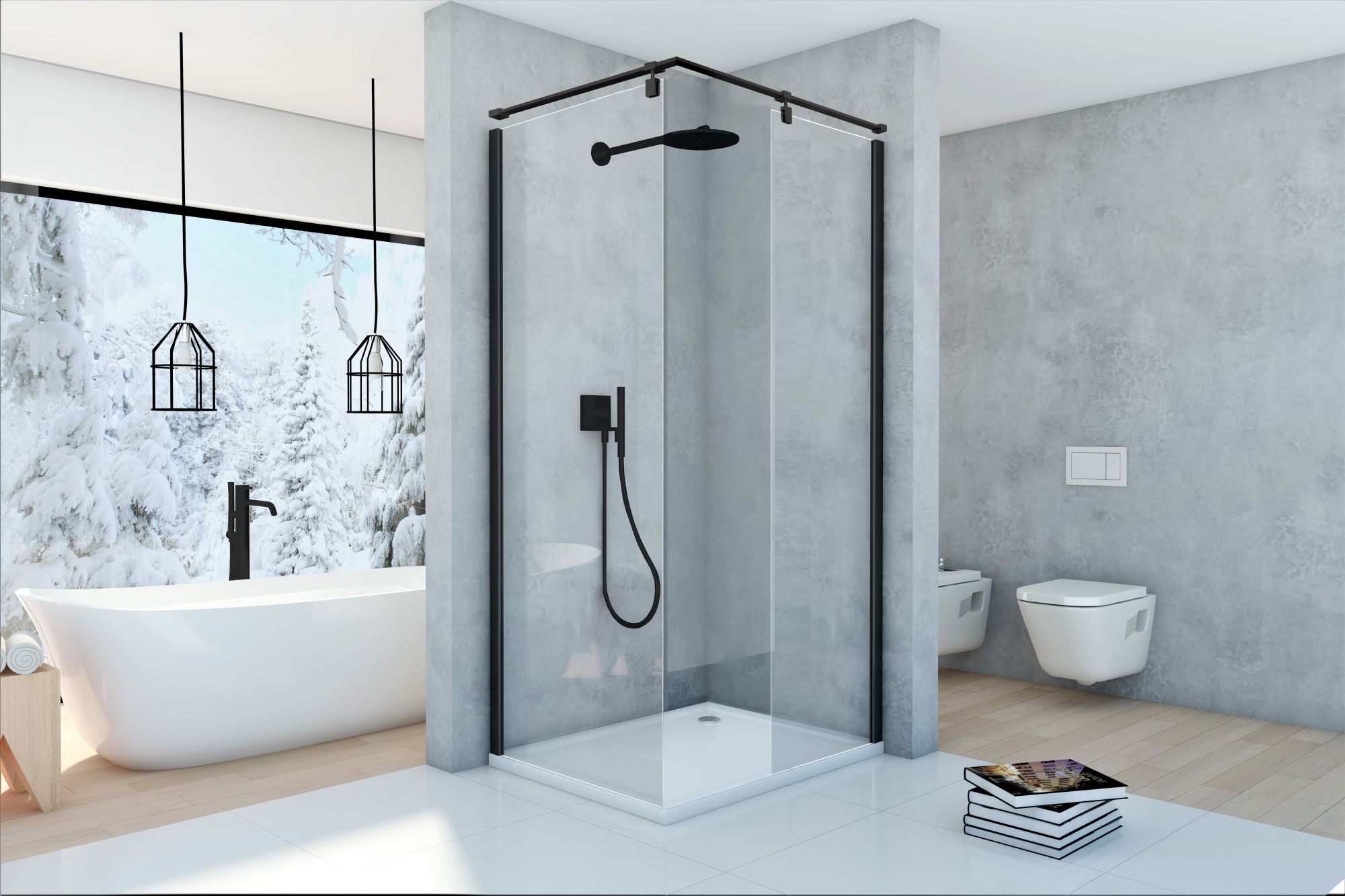 Darmowa Dostawa - Kabina prysznicowa walk-in 130x120 cm prostokątna czarny mat/szkło przezroczyste Sea-Horse Creative BKP257T1213K