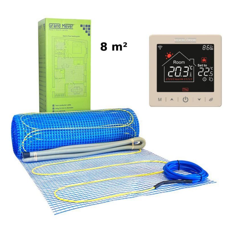 Zestaw Mata grzewcza 8 m² 170 W/m² + Termostat Wi-Fi programowalny SN-15, 1 szt.