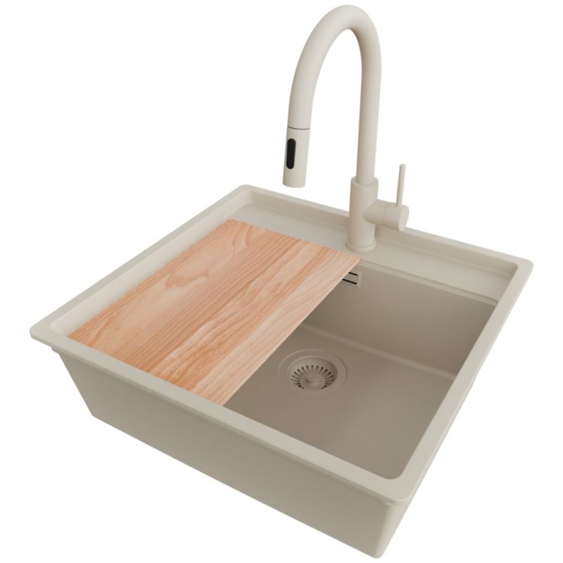 Zlewozmywak podblatowy Bergen Low Cut Top PRIMAGRAN 56x53cm, Cały Beżowy + Bateria + Syfon + Akcesorium, S098, 1 szt.
