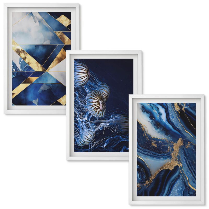 Tryptyk Obrazów w Ramie Wallfluent Abstrakcyjne eleganckie wzory Biała rama 40x60 cm 3 szt.