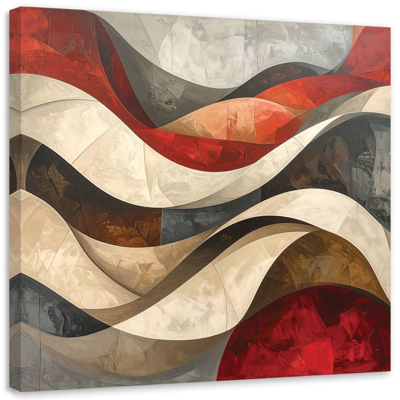 Obraz do salonu sypialni biura Feeby Abstrakcyjne fale w ocieniach czerwieni i beżu 60x60cm 1szt