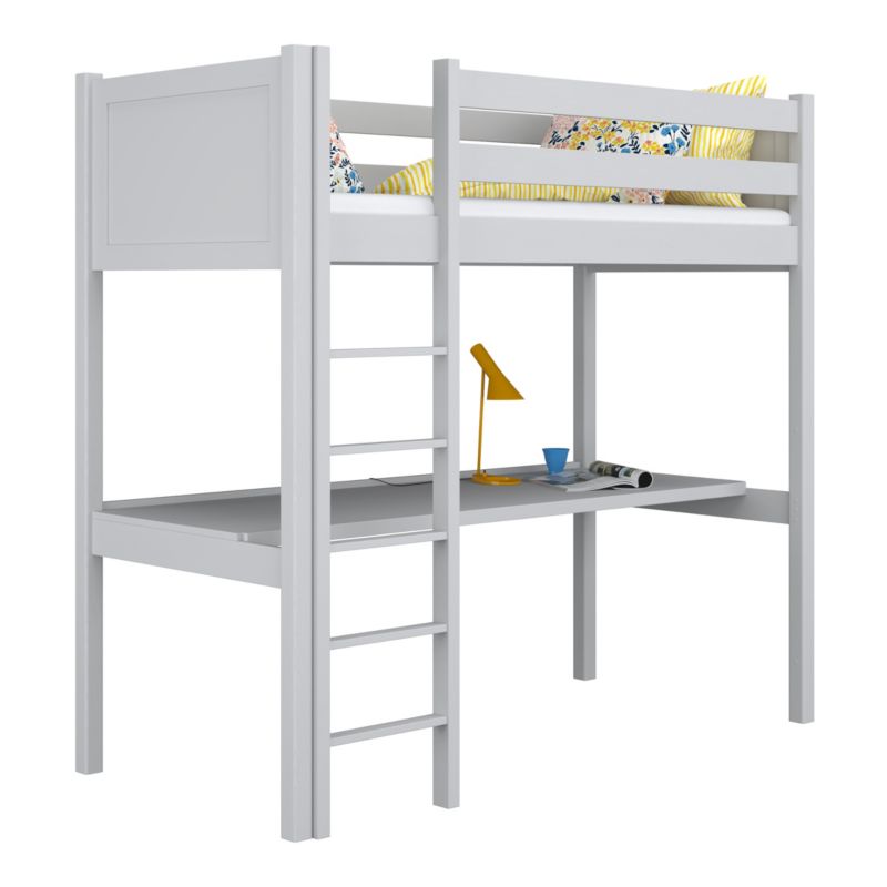 Drewniane łóżko N-WOOD na antresoli z biurkiem N06 popielaty 90x200 1szt.